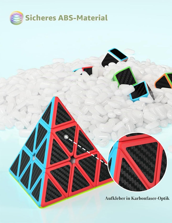 Roxenda Zauberwürfel Set, Original Speed Cube Set mit 2x2 3x3 Pyramide Speedcube, Einfaches Drehen &amp;