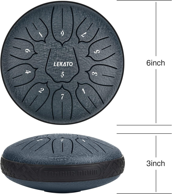 LEKATO Tongue Drum 6 Zoll 11 Tone, D-Dur Zungentrommel Schlagzeug Anfänger, Steel Pan Töne Schlagins