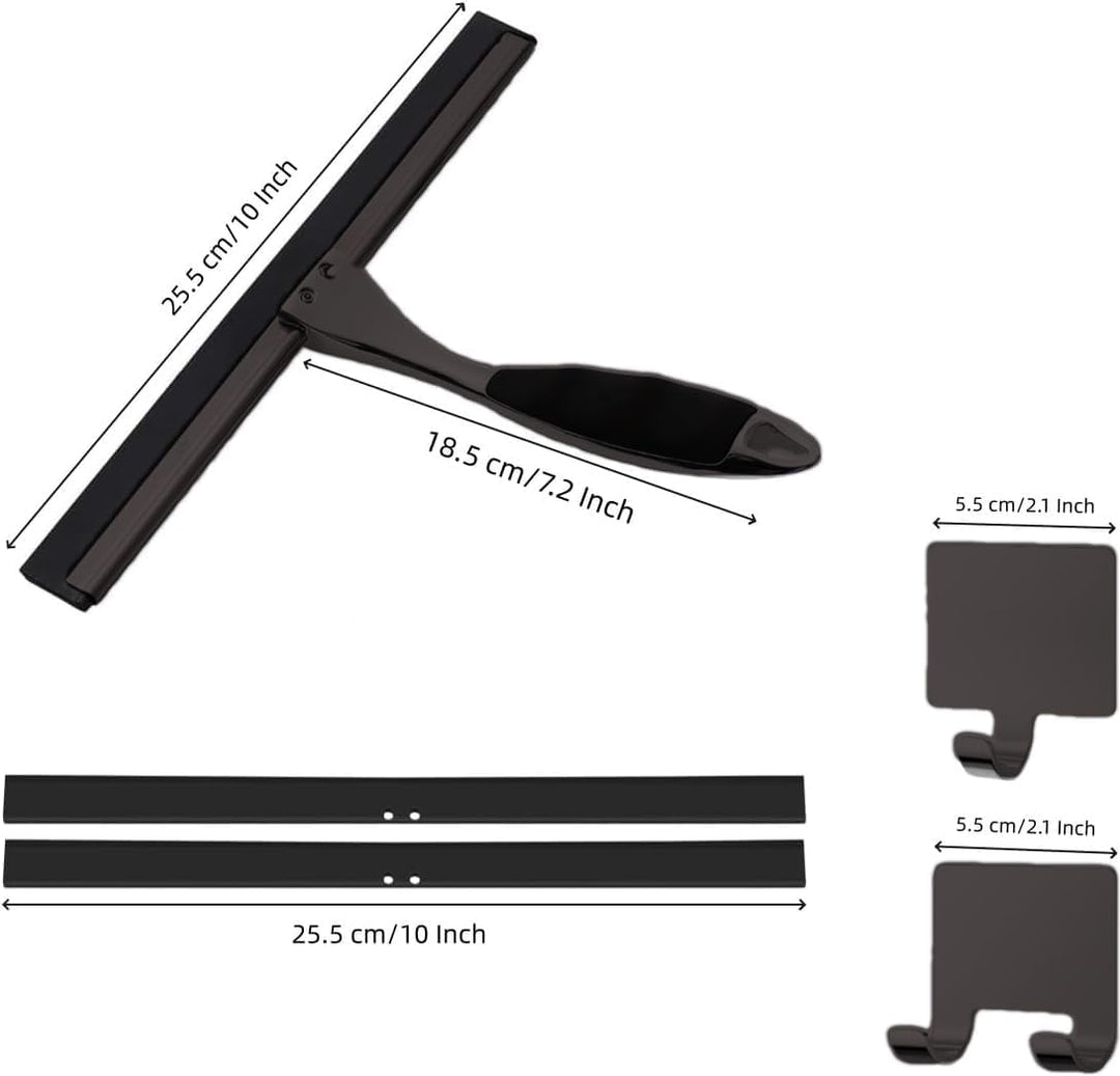 Duschabzieher Schwarz Edelstahl 25 cm - mit 2 Ersatzgummiabzieher, Abzieher Dusche mit Halterung, Fe