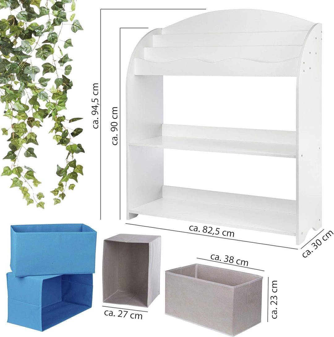 ONVAYA® Kinder-Bücherregal Finn Weiss | Kinderregal mit Boxen | Aufbewahrung von Büchern und Spielze