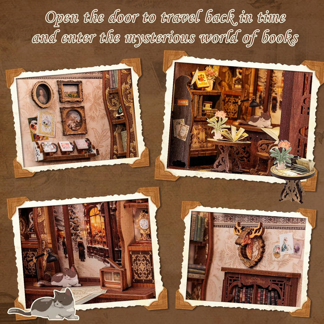 CUTEBEE Book Nook Kit - DIY Miniature House,Puppenhaus Miniatur Haus Selber Baue Bausatz mit Staubsc
