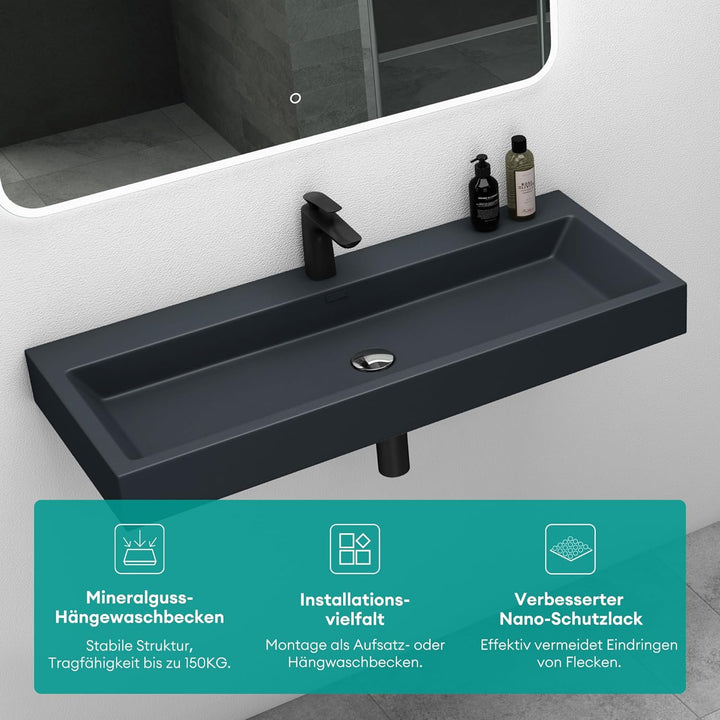 Mai & Mai Waschbecken Aufsatzwaschbecken Hängewaschbecken Breite: 60cm Waschschale Mineralguss in ma