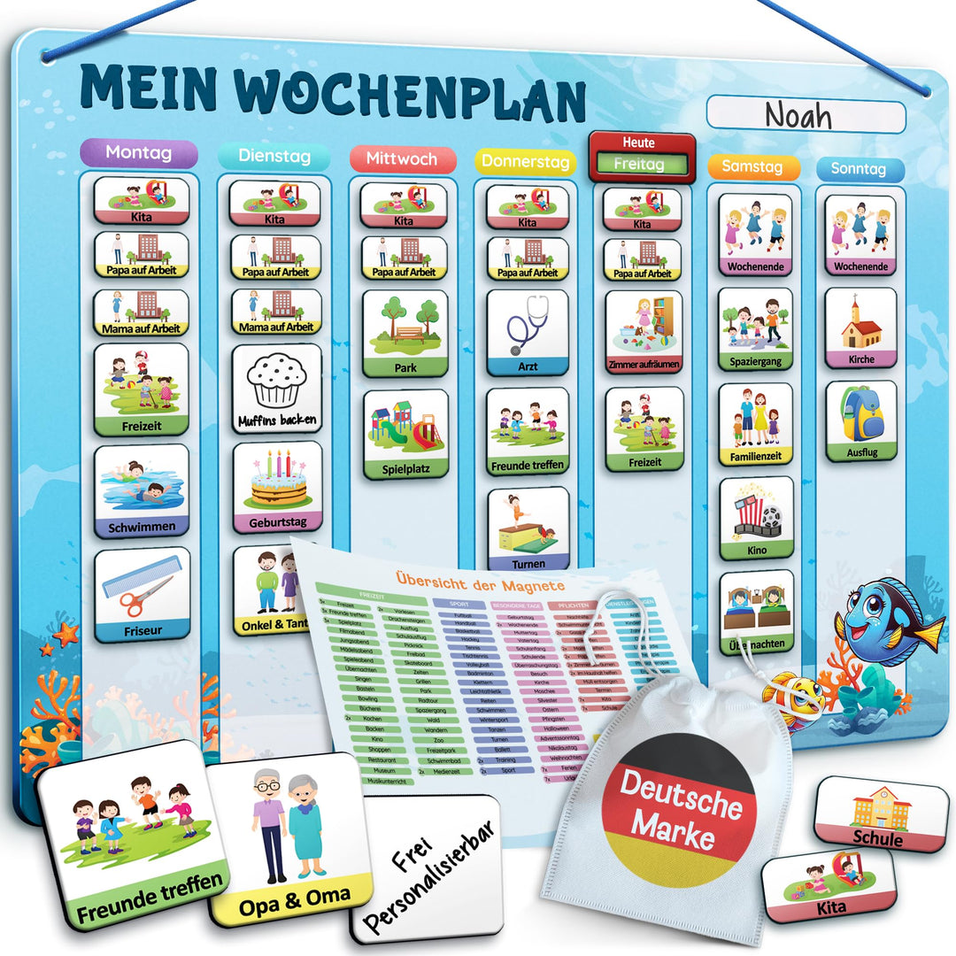 LIKARTO Wochenplaner Kinder – [DAS ORIGINAL] – Montessori Aufgabenplaner & Magnettafel – individuell