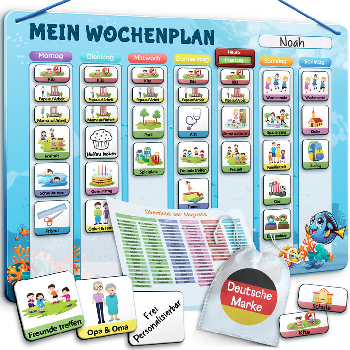LIKARTO Wochenplaner Kinder – [DAS ORIGINAL] – Montessori Aufgabenplaner & Magnettafel – individuell