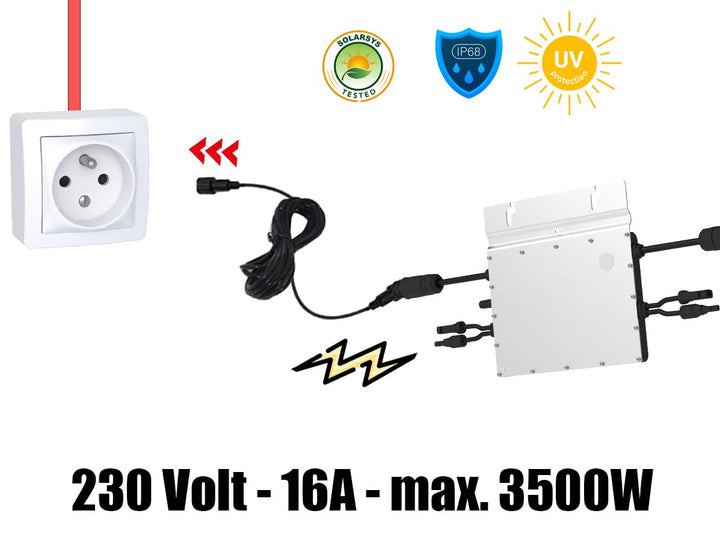 Solarsys® - 3m AC-Stromkabel mit Hoymiles HMS Feldstecker und Schuko-Stecker, für Hoymiles Mikro-Wec