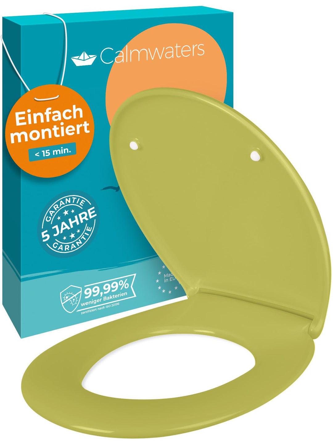 Calmwaters® Premium WC Sitz einfache Montage, Toilettendeckel bis 250 kg, Made in EU, antibakteriell