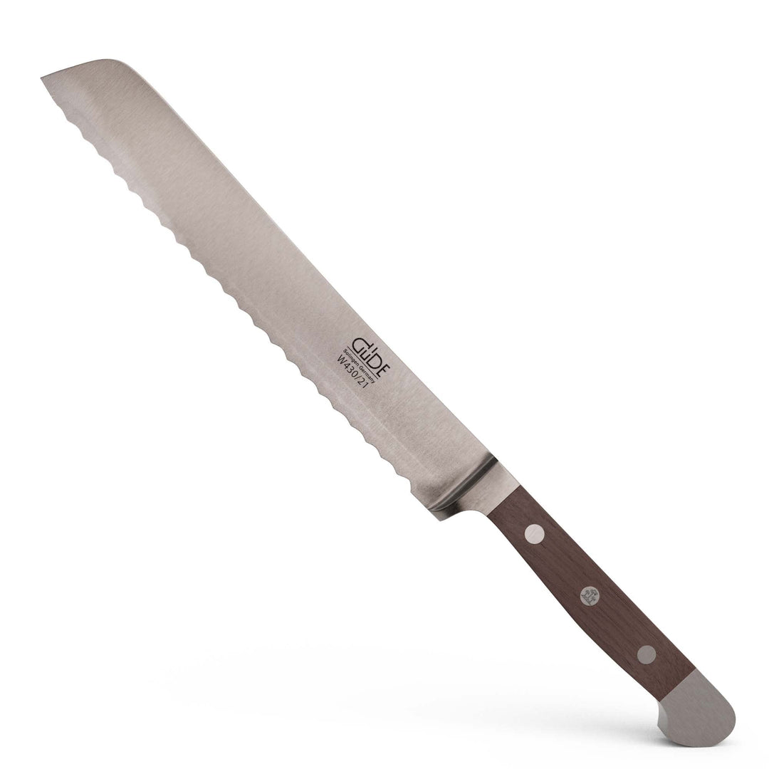 GÜDE Solingen - Brotmesser geschmiedet, 21 cm, Walnussholz, ALPHA WALNUSS, Doppelkropf, Handmade Ger