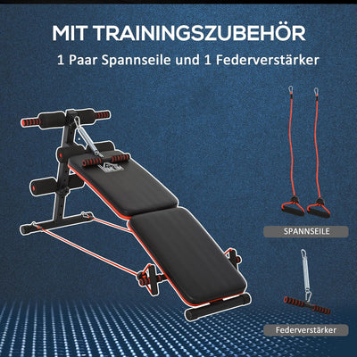 HOMCOM Sit Up Bank Bauchtrainer mit Trainingsbank Trainingsseile Multifunktion Verstellbar&klappbar