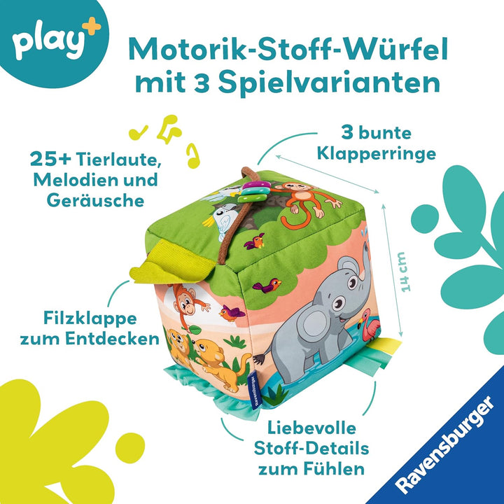 Ravensburger 4859 Play+ Motorik-Musik-Spiel-Würfel: Wilde Tiere, elektronisches Spielzeug, 3 Spielmo