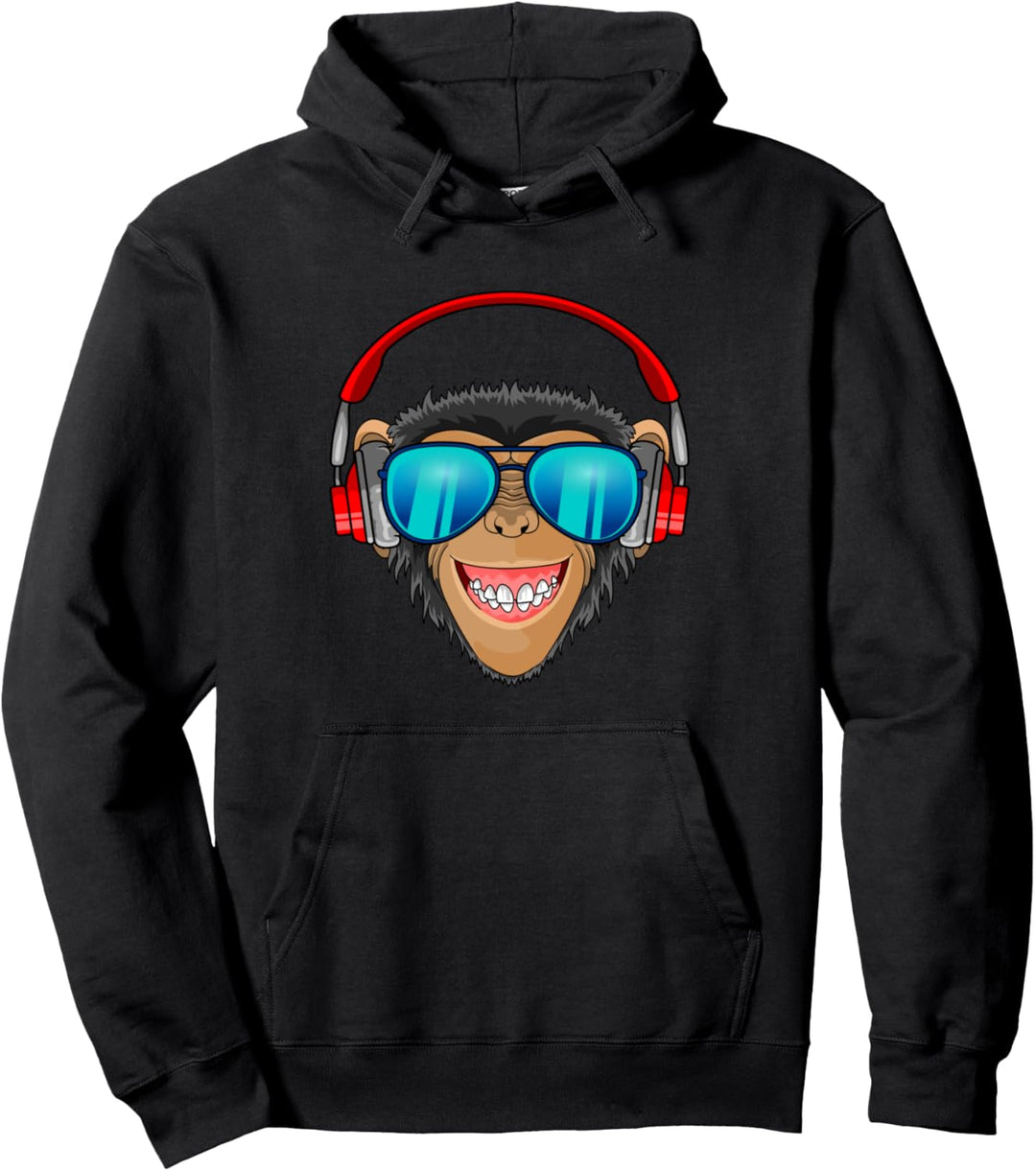 Monkey DJ mit Kopfhörer für Techno Fans Pullover Hoodie