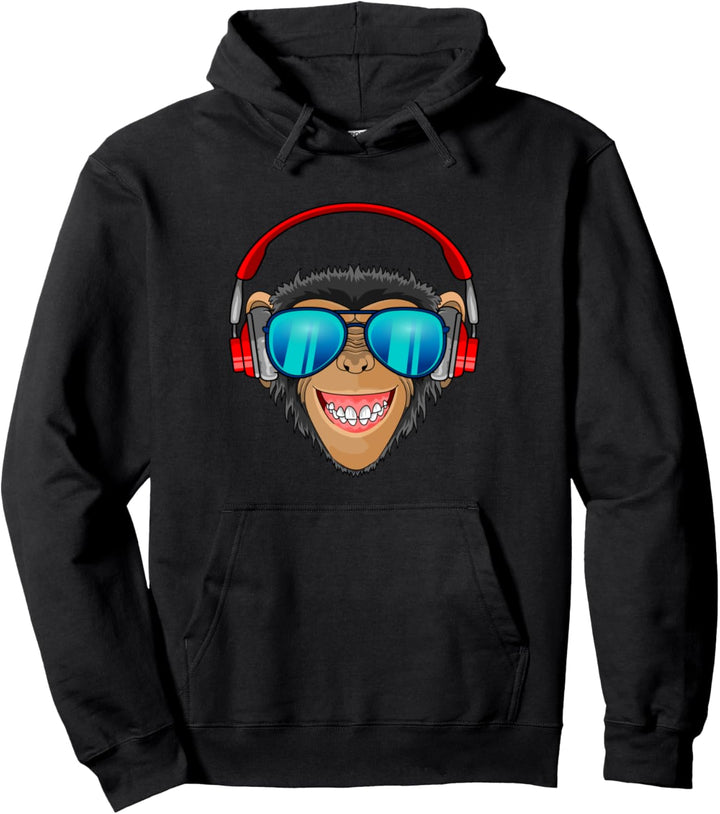 Monkey DJ mit Kopfhörer für Techno Fans Pullover Hoodie