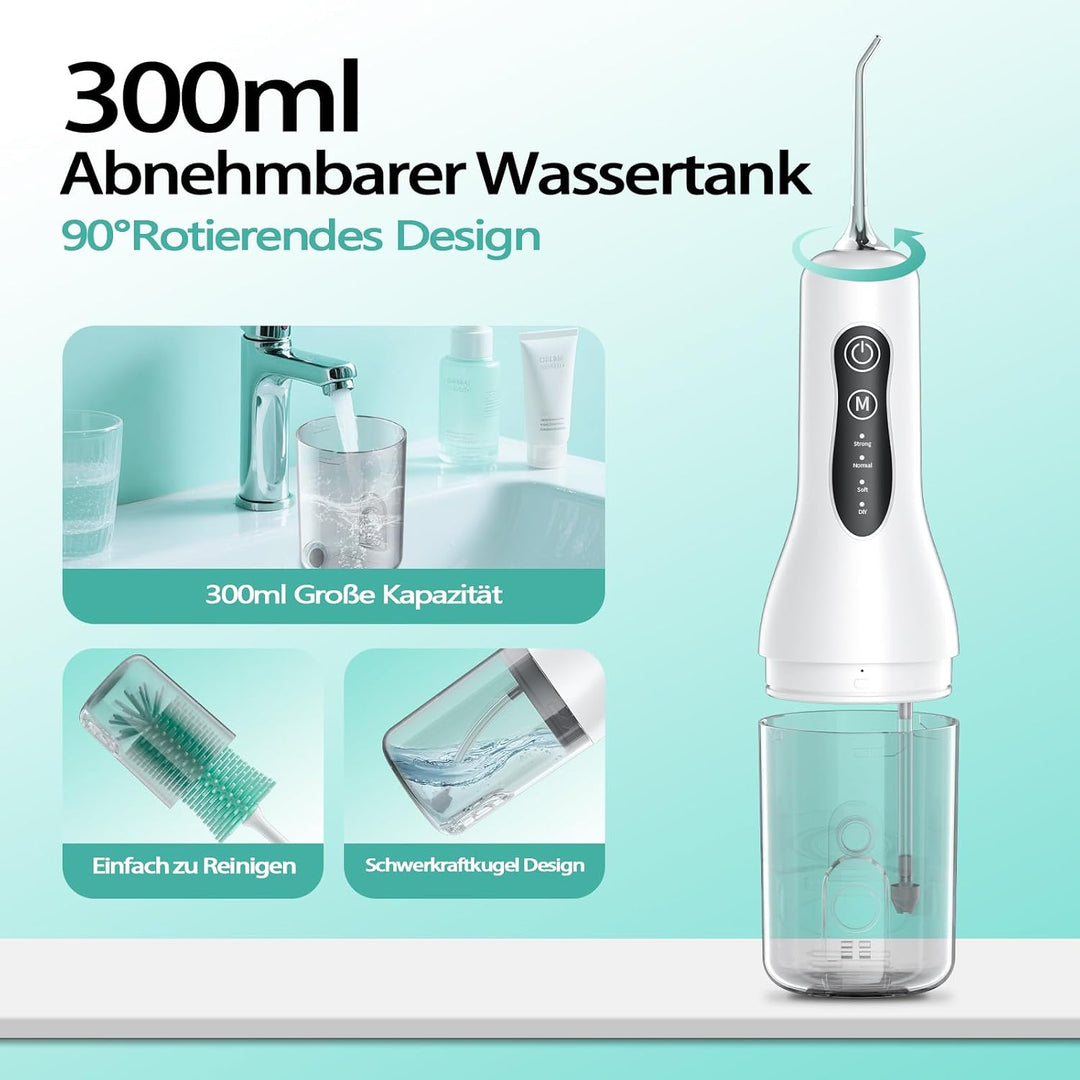 OasiSmile Munddusche Kabellos Elektrisch, Munddusche Testsieger 2026, 4 Modi & 5 360° Jet-Tipps Düse