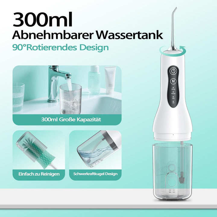 OasiSmile Munddusche Kabellos Elektrisch, Munddusche Testsieger 2026, 4 Modi & 5 360° Jet-Tipps Düse