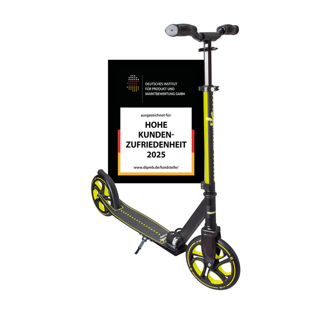 muuwmi Aluminium Scooter Pro – Tretroller, 215 mm, ABEC 7, für Kinder und Erwachsene, GS-geprüft, hö