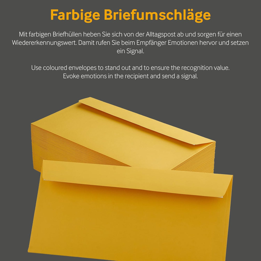 100 Stück, Farbige Briefumschläge, DIN C6/5, Haftklebung mit Abziehstreifen, Gerade Klappe, 120 g/qm