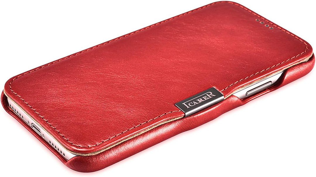 ICARER Hülle passend für Apple iPhone XS und iPhone X, Handyhülle mit echtem Leder, Case, Schutz-Hül