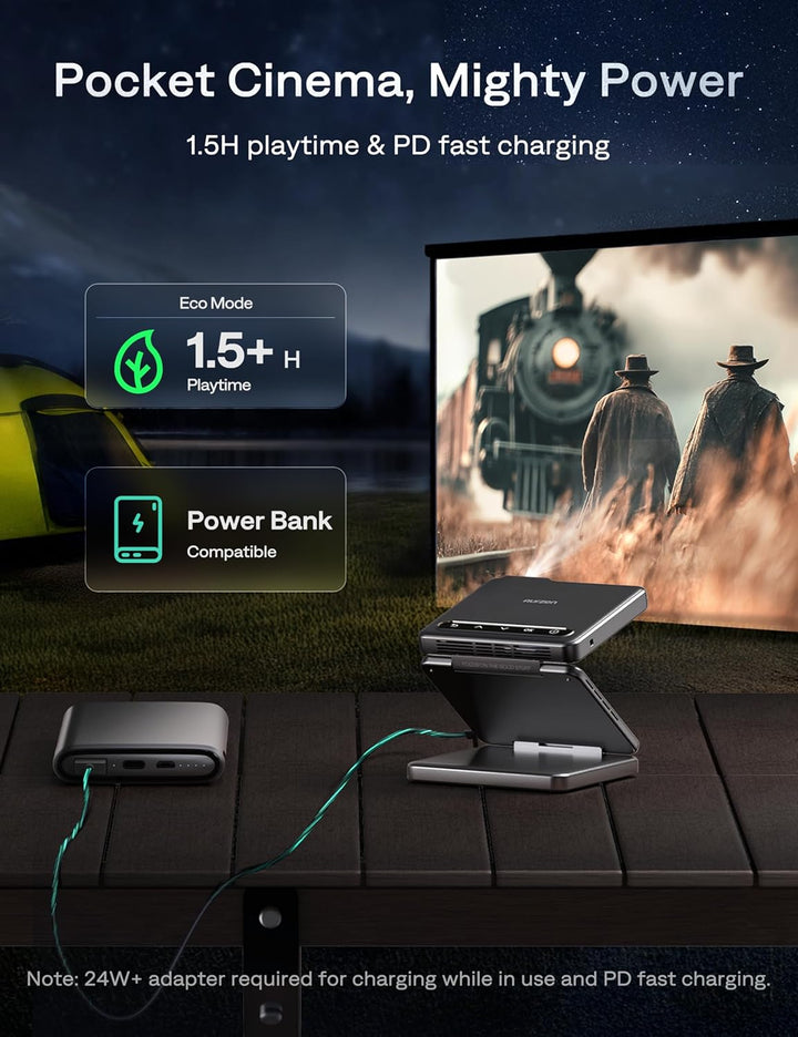 Aurzen Zip Tri-Fold Mini Beamer mit Akku, 4K Unterstützt Smart Beamer Klein Tragbarer Projektor Outd