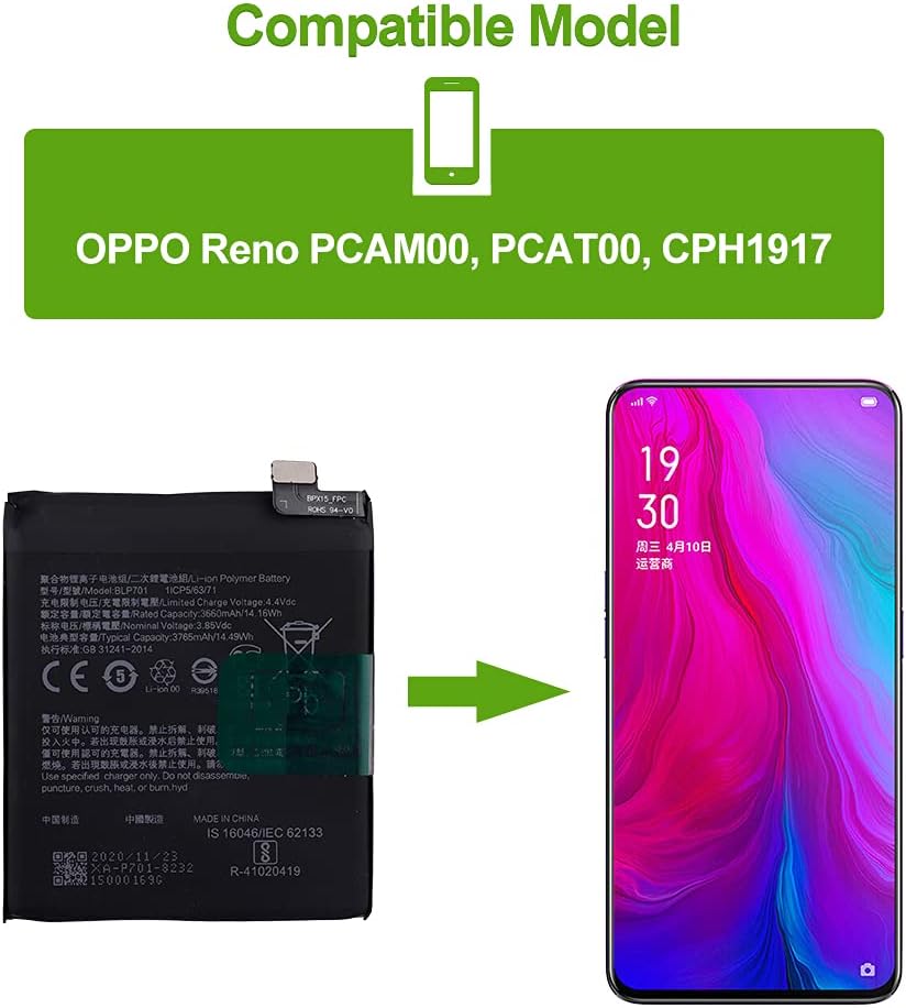 SwarKing Ersatz Akku BLP701 Kompatibel mit Oppo Reno PCAM00 PCAT00 CPH1917 with Toolkit