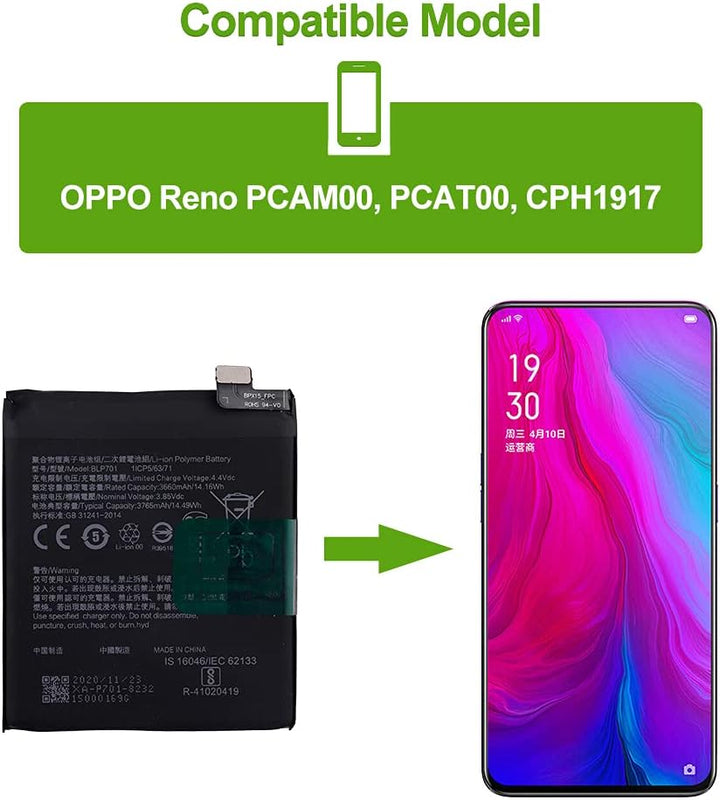 SwarKing Ersatz Akku BLP701 Kompatibel mit Oppo Reno PCAM00 PCAT00 CPH1917 with Toolkit