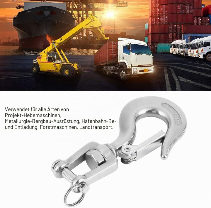 Sicherheitshaken Drehhaken Edelstahl Ösenhaken Hebehaken mit Verriegelung Takelage Zubehör 650 kg 2
