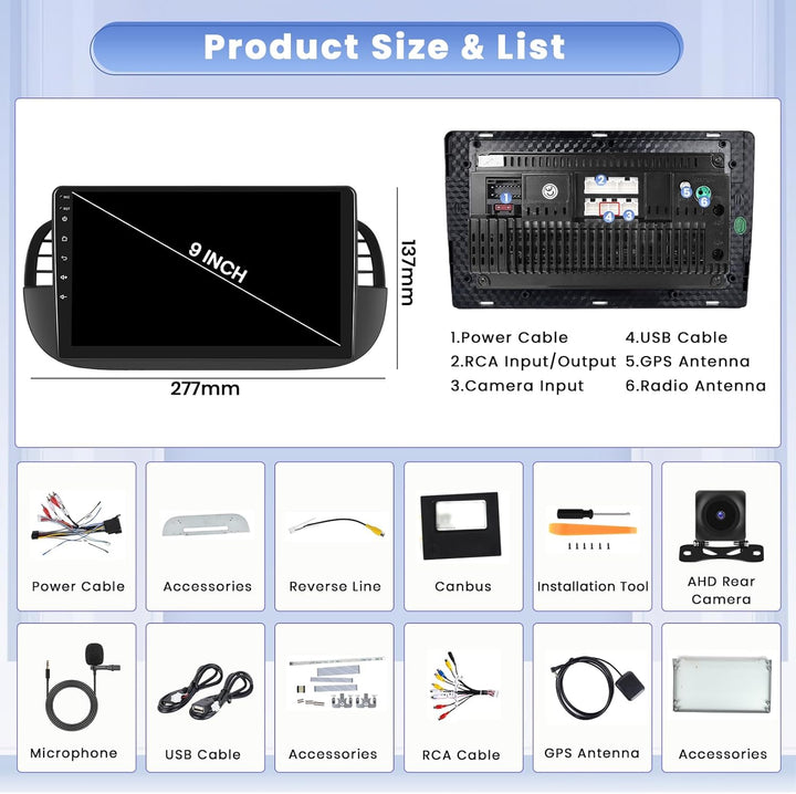 Hikity [8 core 4+64GB] Android 15 Autoradio für FIAT 500 2007-2015 Radio Wireless CarPlay Android Au