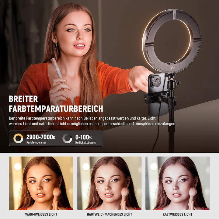NEEWER 8" Tisch Ringlicht 18W Stark Leistung mit Ständer & Handyhalter, Circle Selfie Ring Licht kom