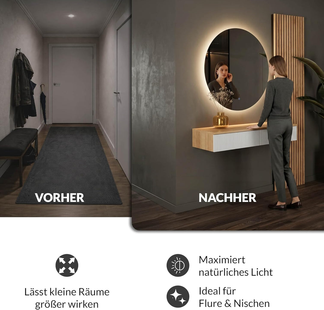 Planetmöbel Flur Garderobe Set Konsolentisch 100 cm inkl. Spiegel mit Beleuchtung rund (ohne Rahmen)