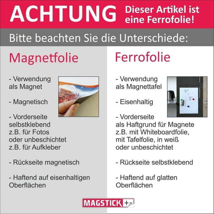 DIN A1 Ferrofolie selbstklebend Magstick® I Eisenhaltige Folie weiss beschichtet für Büro Präsentati
