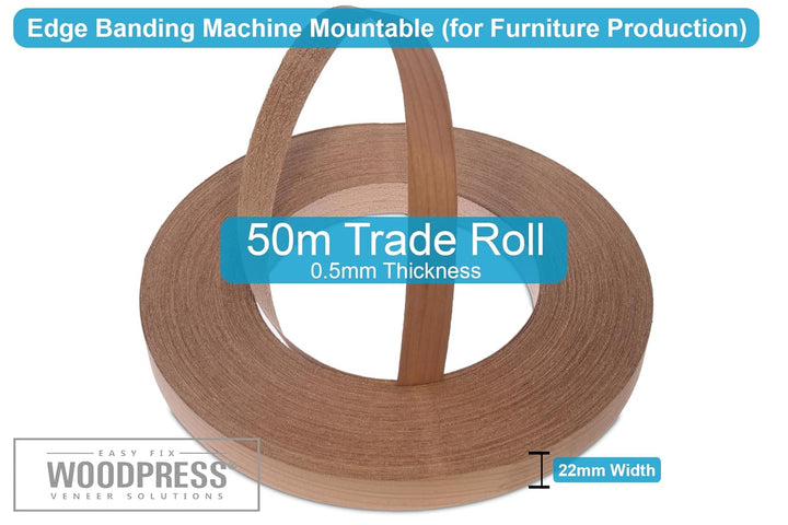WoodPress 22 mm Kirschholz Vorgeklebtes Furnier-Randband - 50m Rolle für die Industrie Gehobene Qual