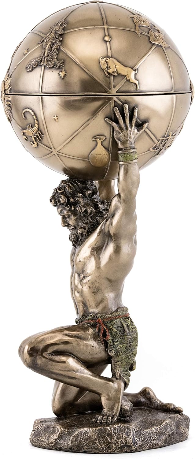 Atlas Skulptur H 31,8 cm Griechische Gott von Himmel und Astronomie Desktop Büro Statue mit versteck