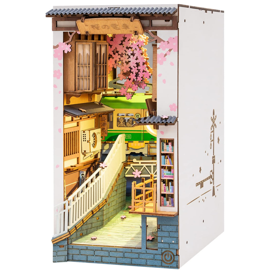 ROBOTIME Book Nook Kits, Sakura Densya Puppenhaus, DIY Miniatur Haus, 3D Wandbehang Puzzle Haus Mode