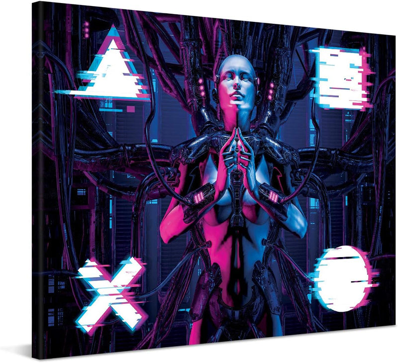 PICANOVA – Premium Leinwanddruck – Leinwandbild Cyberpunk Android 100x75cm – Kunstdruck Auf 2cm Holz