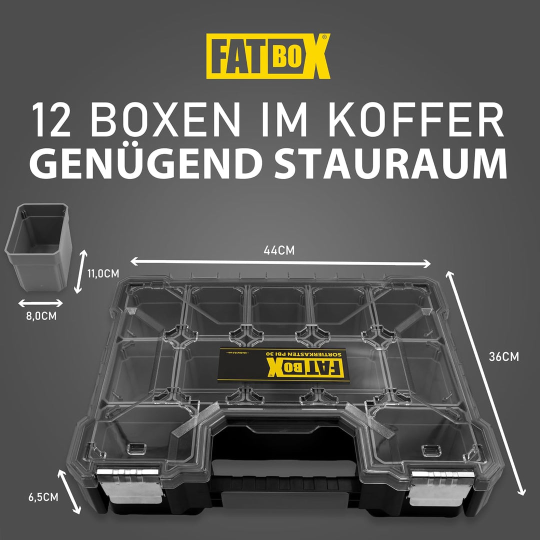 Fatbox XXL Organizer Sortierkasten Sortimentskasten Kleinteilemagazin Aufbewahrungsbox Koffer (Schwa