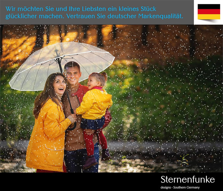 Sternenfunke Regenschirm transparent gross XXL Ø110 cm 16-Rippen Komfort-Druckknopf | Durchsichtiger