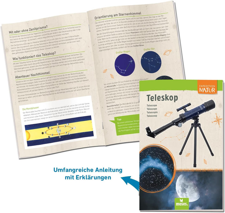 moses. Expedition Natur Teleskop, Teleskop Starter-Set für Kinder mit bis zu 90facher Vergrösserung,