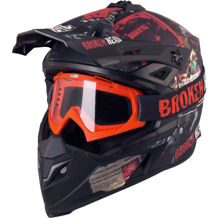 Broken Head Motocross-Helm Resolution - MX-Helm - Supermotohelm S (55-56 cm) Schwarz-Rot-MX, S (55-5