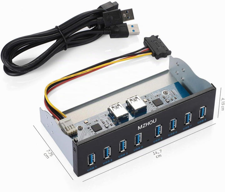 MZHOU USB Front Panel, USB3.0 19PIN 8-Port hub Optical Drive Extension Front Panel Adapter for PC Co