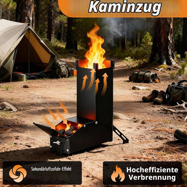 UISEBRT Raketenofen aus dickem Stahl,Tragbar Rocket Stove Stecksystem,Holzofen Campingkocher Camping