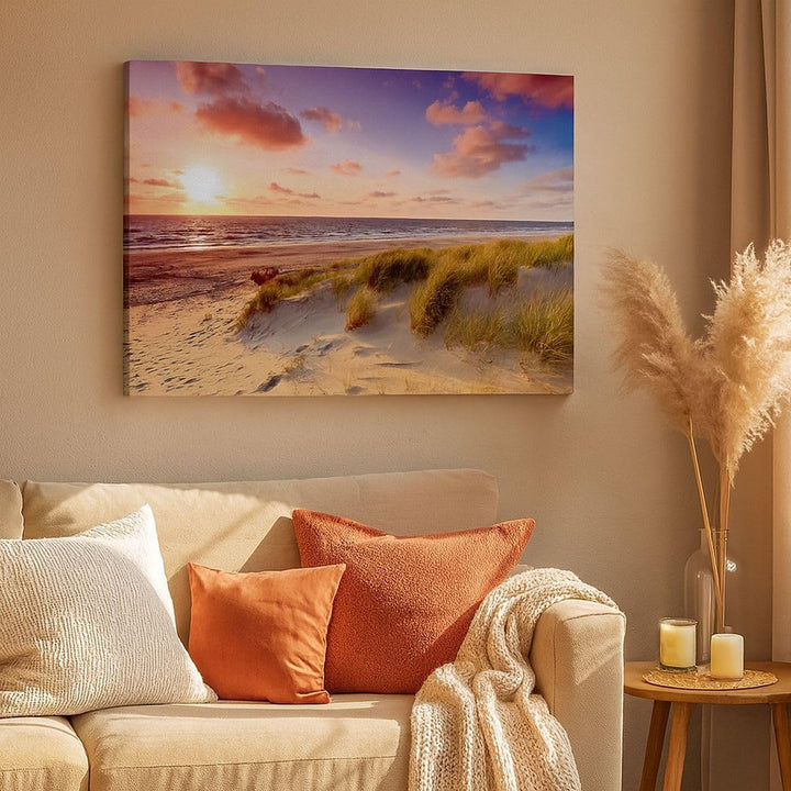Bilder auf Leinwand Meer Strand Düne Leinwandbild mit Rahmen 70x50cm Wandbilder Dekoration Wohnzimme