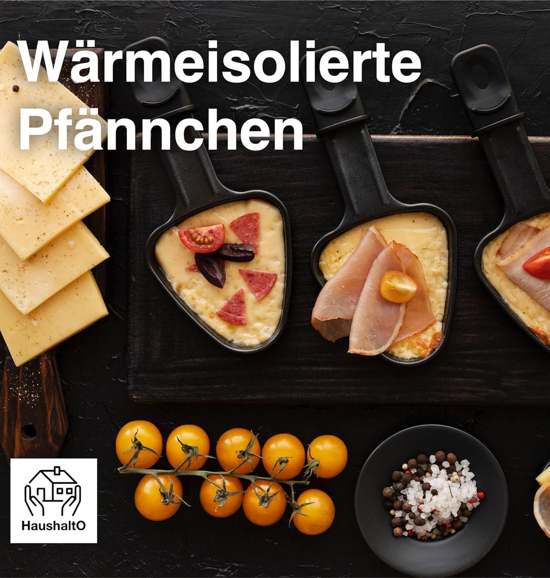 Raclette Set für 8x Personen - antihaftbeschichtet- Tischgrill inkl. Pfännchen & Schaber (Rund), Run