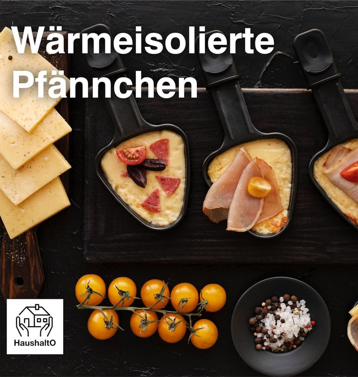 Raclette Set für 8x Personen - antihaftbeschichtet- Tischgrill inkl. Pfännchen & Schaber (Rund), Run