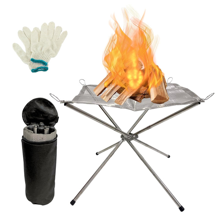 BeGrit Tragbare Feuerstelle 55cm Feuerschale Outdoor Feuerkorb Klappbar mit Holzrost Camping Edelsta