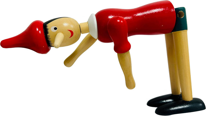 Pinocchiio aus Massivholz, 30 cm, beweglich, Handpuppe aus Holz, bemalt, Höhe 30 cm, mit Beinen, Arm
