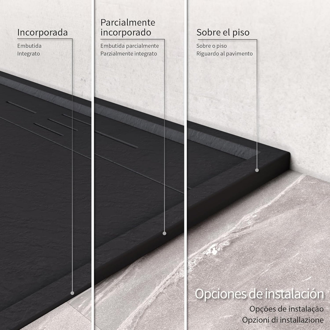 SMC Duschwanne HIEMAL 70x100 cm Schwarz RAL7021 extra flache robuste Duschtasse, ANTI-Rutsch-Oberflä