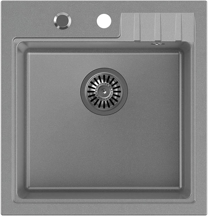 VBChome Spüle mit Armatur 52 x 50 cm Grau Tiefes Becken Küche Einbauspüle Verbundspüle Küchenspüle E