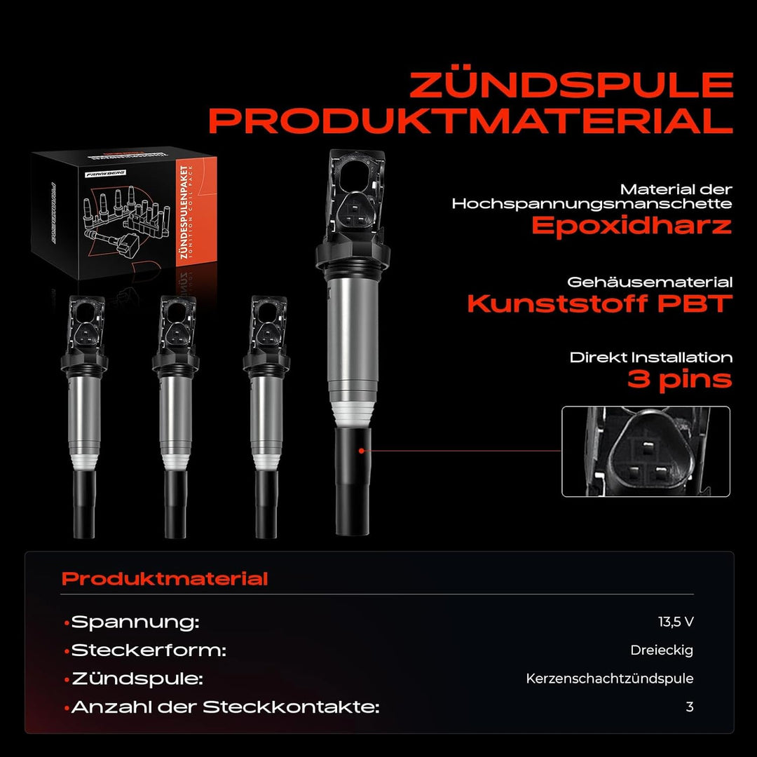 Frankberg 4x Zündspule Zündmodul Kompatibel mit 116i-135i 220i 316i-335i M3 520i-550i 630i-650i 735i