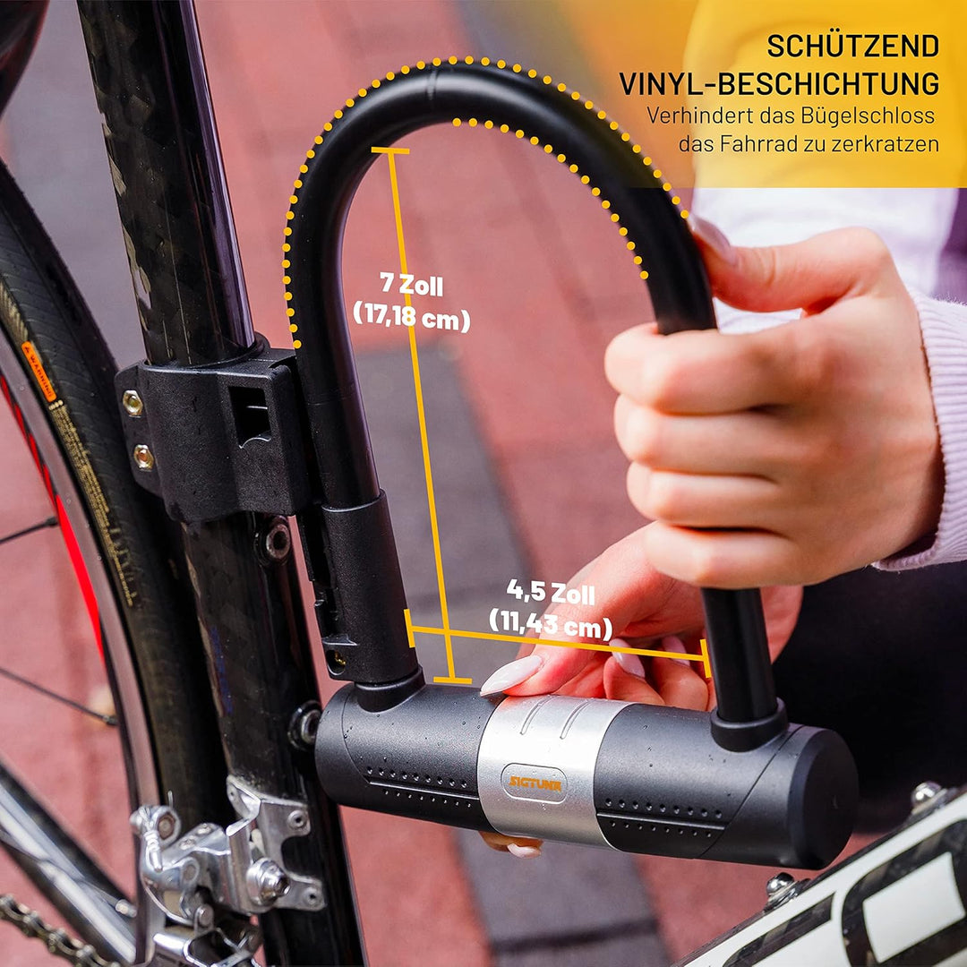 SIGTUNA Fahrradschloss - 16 mm Schweres Fahrrad Bügelschloss mit 1,2m Kabel fürs Rennrad, Mountainbi