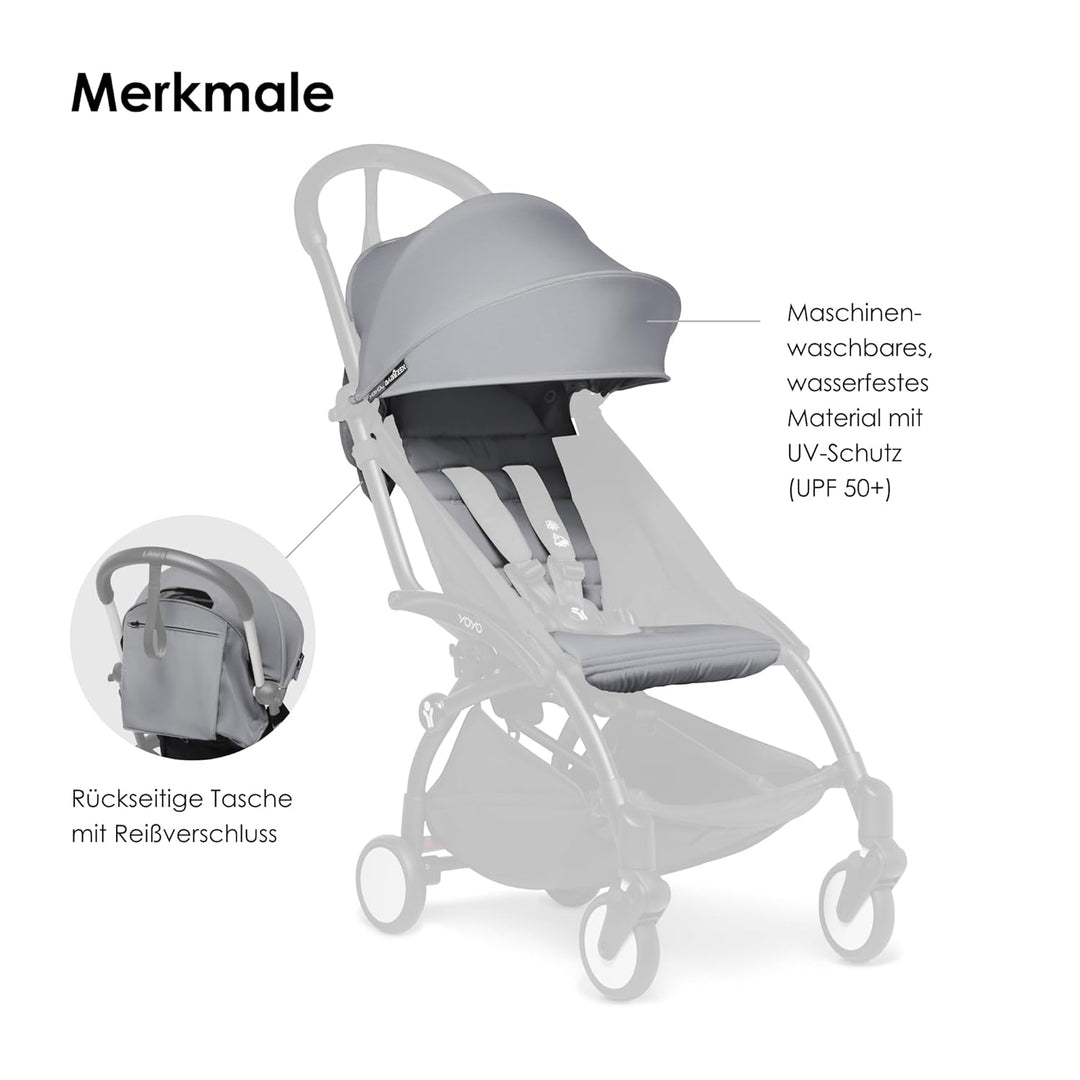 BABYZEN YOYO 6+ Textilset, Stone - Nur Textilset: Sitzpolster, farbgleichen Verdecken und Reissversc