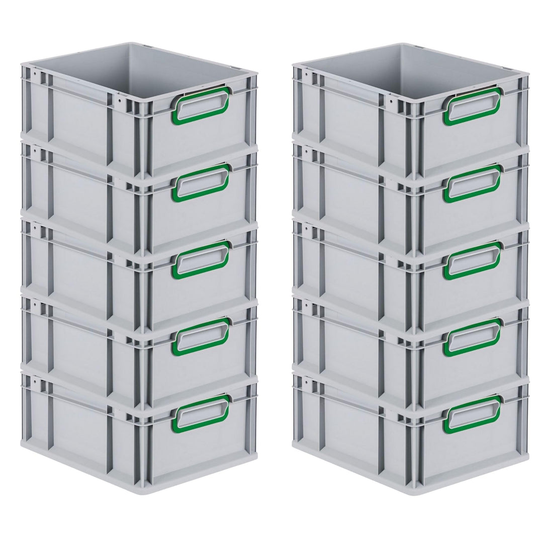 SuperSparSet 10x Eurobox NextGen Color | HxBxT 17x30x40cm | 16 Liter | Griffe grün geschlossen | Gla