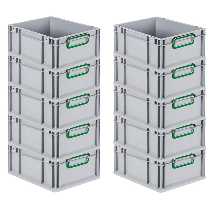 SuperSparSet 10x Eurobox NextGen Color | HxBxT 17x30x40cm | 16 Liter | Griffe grün geschlossen | Gla